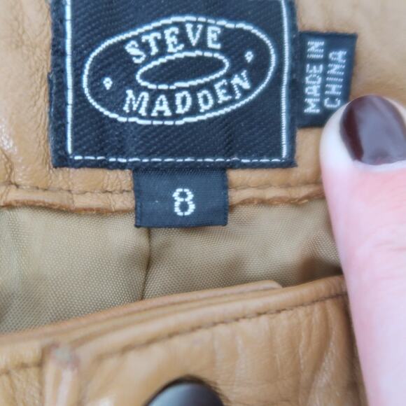 Vintage Y2K Steve Madden Tan Brown Leather Mid Rise Bootcut Flare Pants 8 - Picture 4 of 6